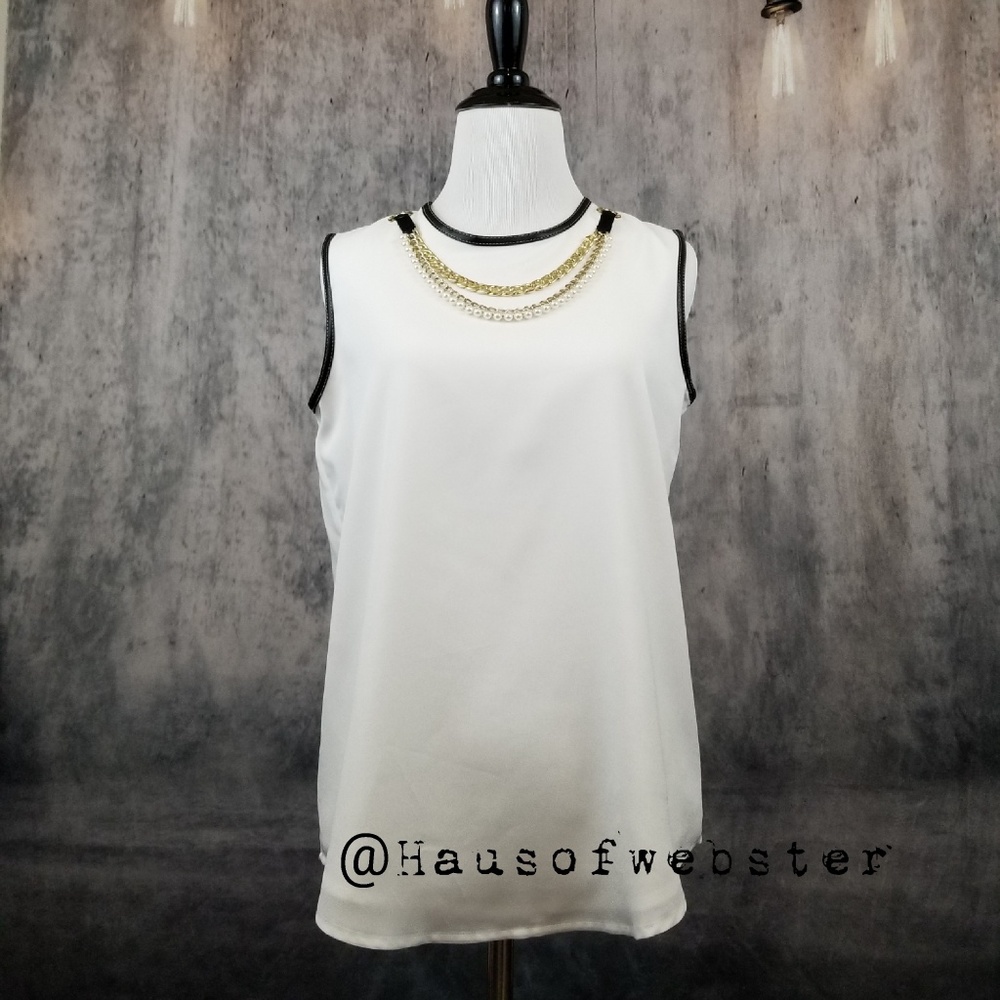 [Karl Lagerfeld Paris] faux leather trim blouse